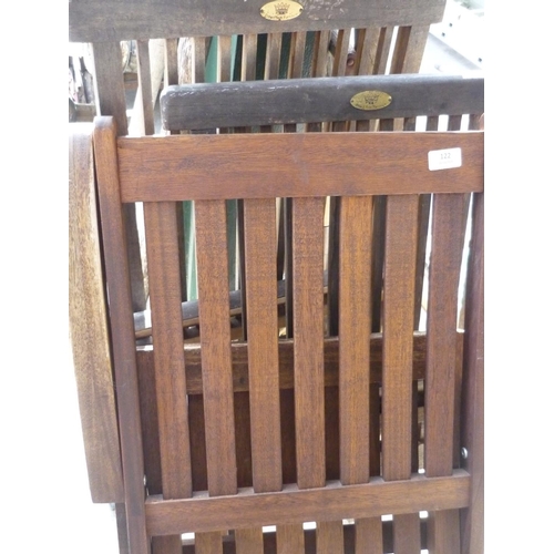 122 - Three wooden garden chairs