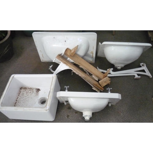 156 - Set of four sinks of various styles and a marble washstand top