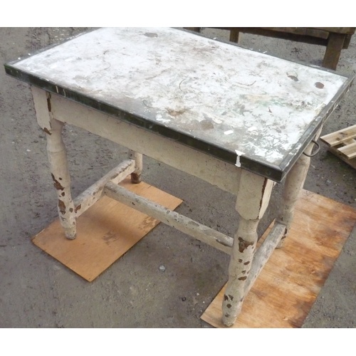 211 - Pine work table with metal top