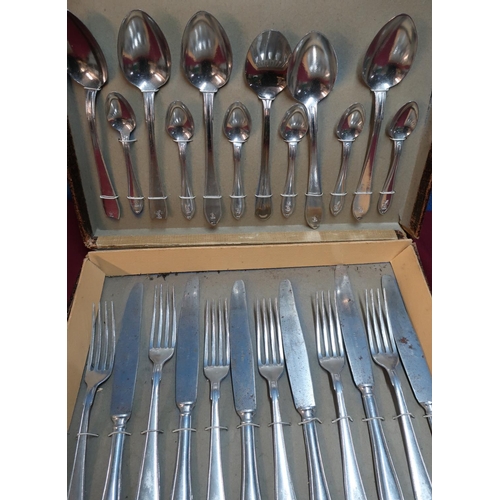 100 - Original boxed set of Luftwaffe officers aluminium cutlery, six place setting (one replacement unmar... 
