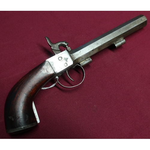 11 - Large bore percussion cap belt pistol with 5 1/2 inch octagonal barrel
