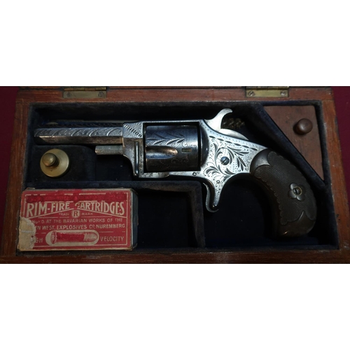 116 - Small mahogany cased Hopkins & Allen Ranger No.2 .32 rimfire revolver, complete with cleaning rod, o... 