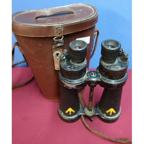 122 - Leather cased pair of Barr & Stroud naval type binoculars 7xcf41 with broadarrow mark AP no.1900A se... 