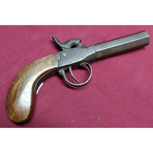 15 - Belgium percussion cap pocket pistol with 2 3/4 inch octagonal barrel