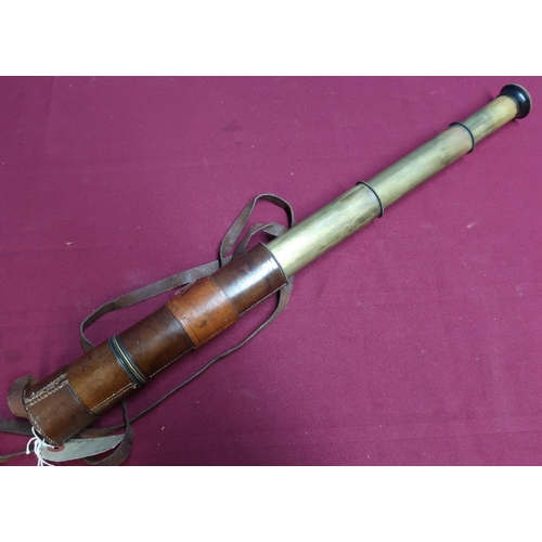 36 - Tan leather bound three drawer telescope marked Aitchison London, the field no.5380, complete with l... 