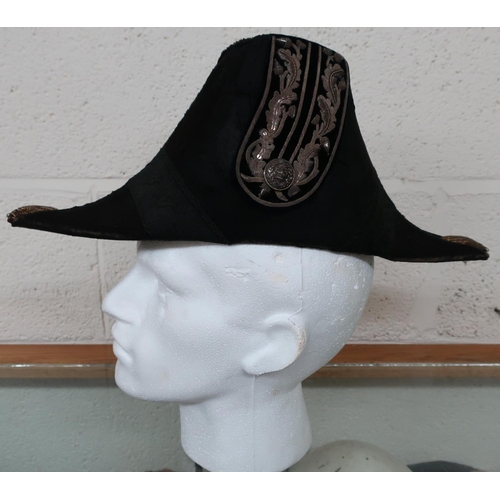 85 - Victorian general officers cocked hat with white bullion detail and Victorian crowned button
