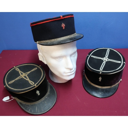 87 - Group of three French artillery kepi's including two 19th C caps, one by J. Thirion Paris, all three... 