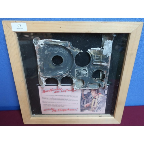 97 - Framed and mounted aluminium section from a Luftwaffe plane, complete with plaque E.10L Lieferer-tel... 