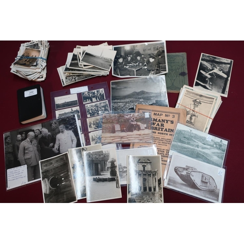 200 - Collection of military ephemera including soldiers pocket bible, various photographs, postcards, etc... 