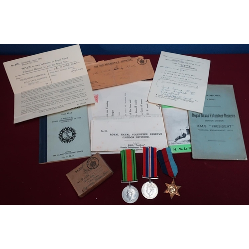 203 - World War group of medals comprising of 39 - 45 Star War and Defence medal in original postage box, ... 