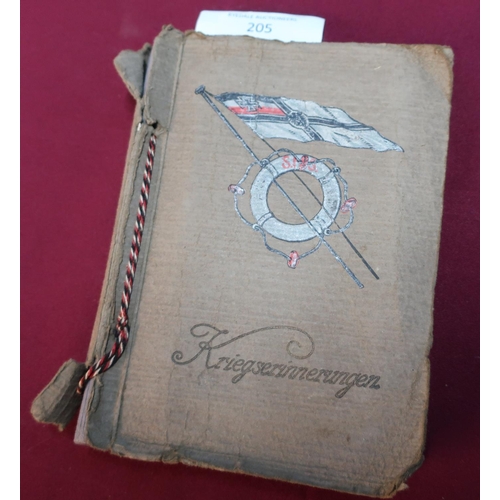 205 - WWI Kriegsmarine postcard album with large selection of various assorted black and white postcards i... 