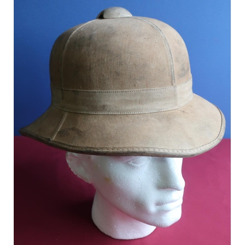 220 - British military issue c.WWII pith helmet, complete with leather liner and strap by Hobson & Son, Lo... 