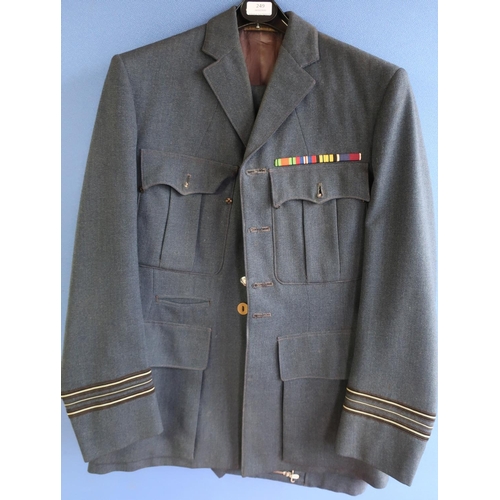 249 - Royal Air Force officers dress uniform, comprising of jacket and trousers with WWII and later medal ... 