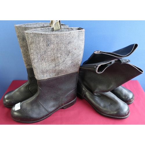 258 - Pair of German military felt and leather cold climate boots and another similar pair of black leathe... 