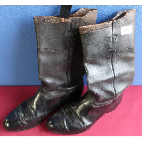 274 - Pair of Victorian Hawkes & Co Saville Row, London, leather military style boots