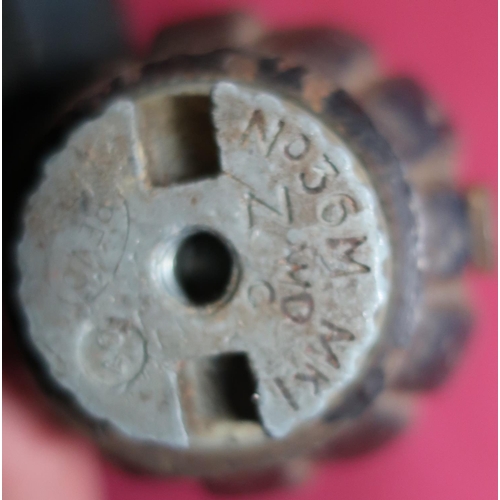 293 - Inert Mills type hand grenade, the body marked REVO  no.3 the alloy base plug marked no.36 MK1WD