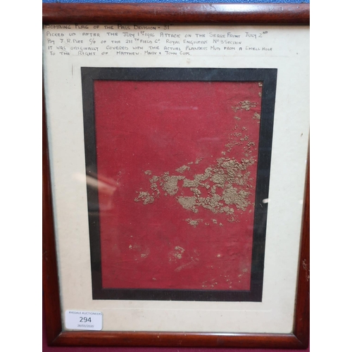 294 - Framed and mounted bombing flag inscribed 