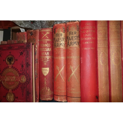 161 - One box of assorted hardback books including His Majesty's Territorial Army, The Sixteenth Queen's L... 