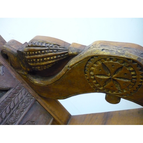 86 - Eastern style heavy carved hardwood hall bench with solid seat (width 130cm)