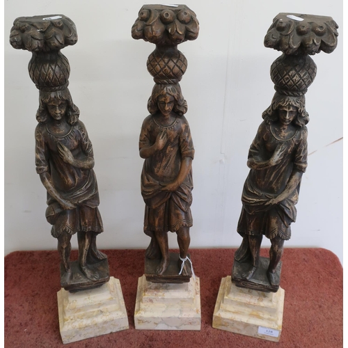 91 - Three 19th C caryatids carved wood on contemporary stepped bases