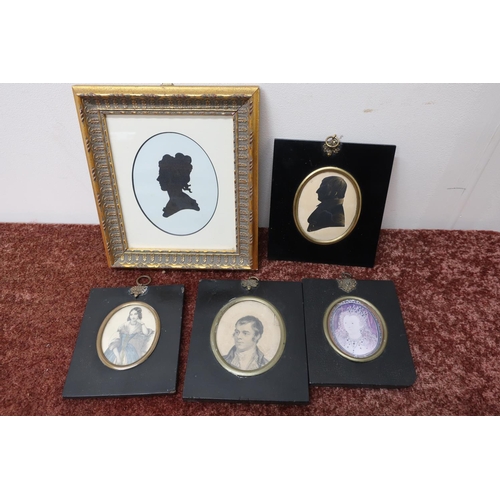 98 - Five Victorian portraits including two silhouettes and three others