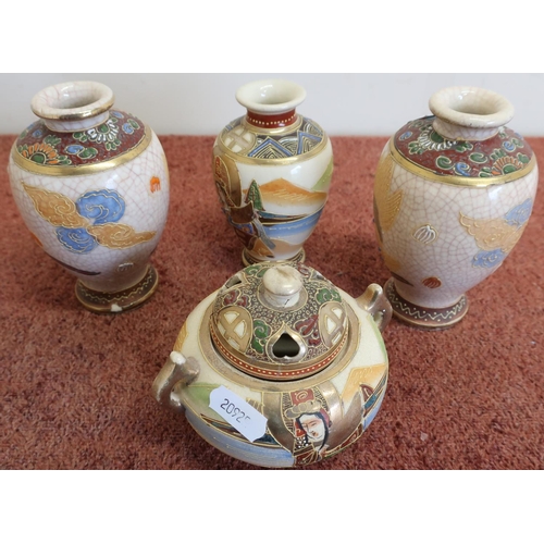 306 - Pair of Japanese Satsuma ware vases, similar sensor jar and vase (4)