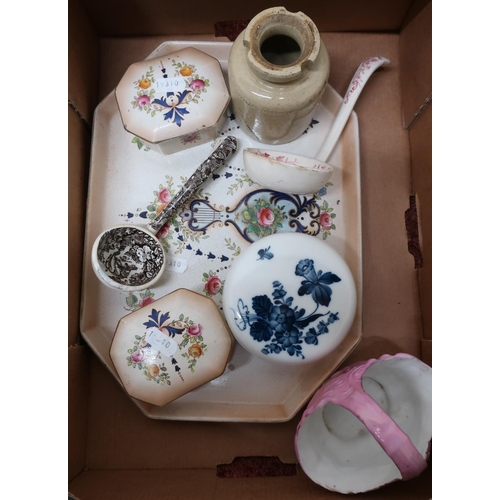 324 - Victorian dressing table tray, two matching lidded jars and a small selection of decorative ceramics