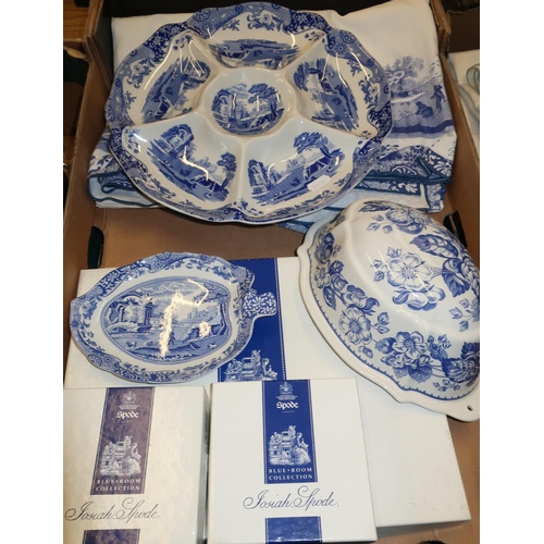 115 - Large selection of modern Spode blue and white ceramics and accessories in two boxes, including teap... 