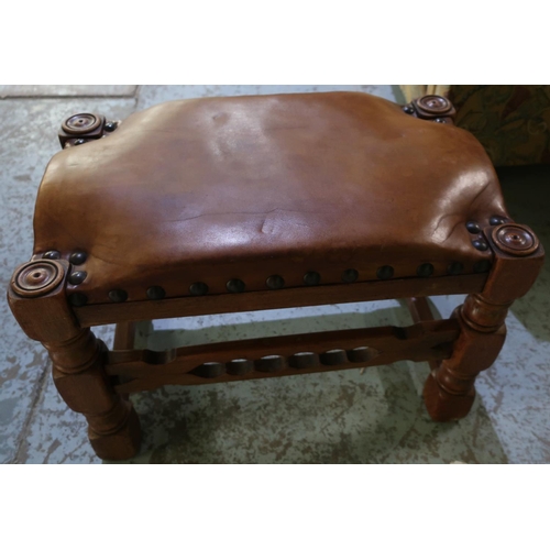 131 - Oak rectangular leather top footstool