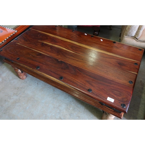 132 - Mexican style rectangular hardwood coffee table (110cm x 61cm x 40cm)