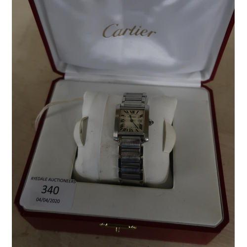 340 - Boxed Cartier Tank Francaise wristwatch with box, manual, paperwork etc