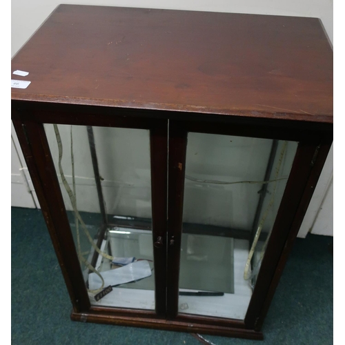 66 - Edwardian mahogany counter top display cabinet with  two glazed cupboard doors and milk glass base (... 
