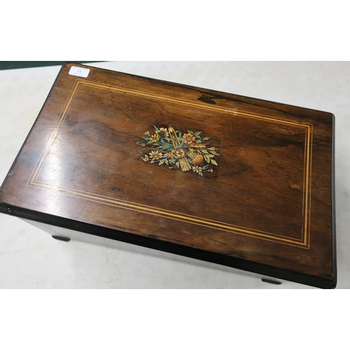 11 - 19th C rosewood inlaid cased musical table box with wind up cylinder movement and internal French pa... 