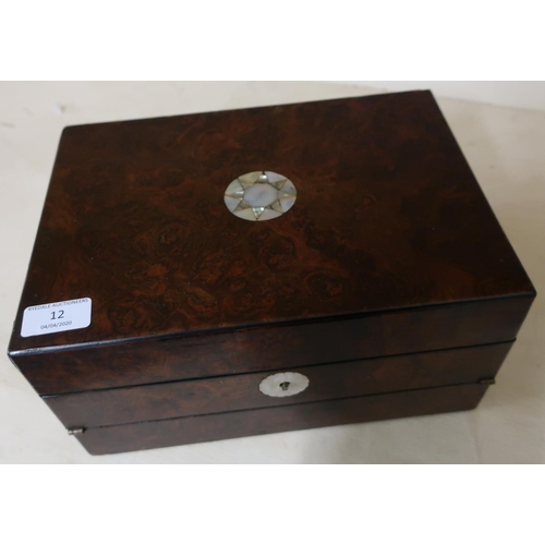 12 - Victorian walnut combination work box and writing slope with hinged lift up lid, lift out fitted tra... 