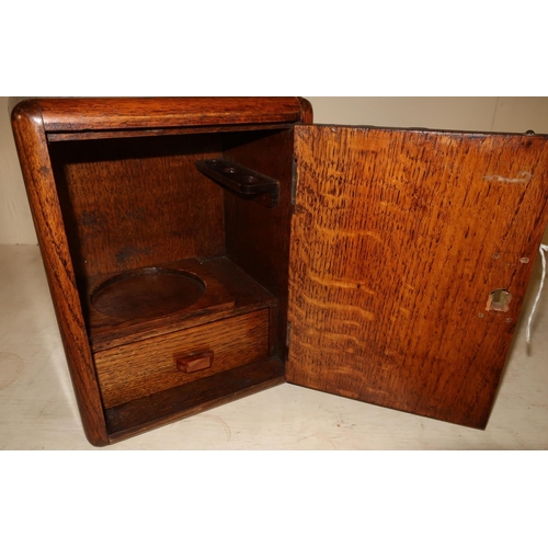 22 - Small Art Deco oak table top smokers type cabinet with hinged door and fitted interior (20cm x 15cm ... 