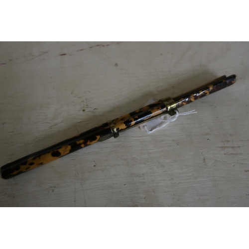 41 - 19th/20th C Japanese tortoiseshell bound hanger, with later added chopsticks and 11 1/2 inch bladed ... 