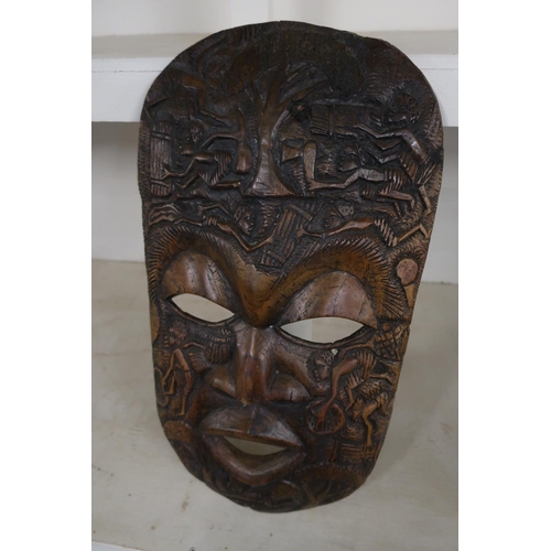 46 - Carved wood African style tribal face mask (length 53cm)