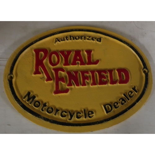 296 - Cast metal oval reproduction Royal Enfield motorcycle sign