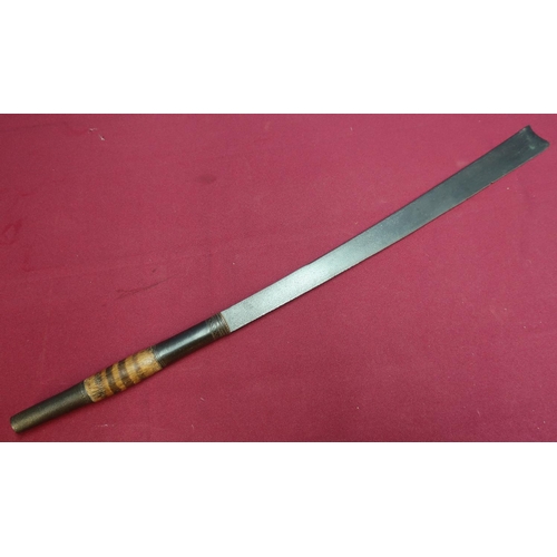 25 - 19th C Burmese style sword with 16 1/2 inch blade, with turned wood grip