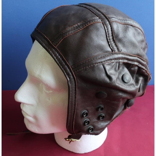 33 - Tan leather civius sheepskin lined flying cap