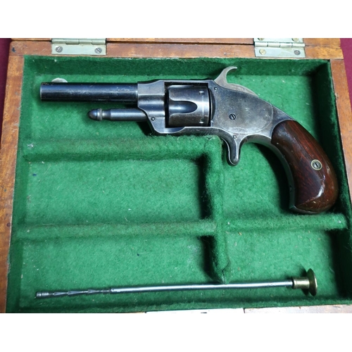 60 - Mahogany cased Smiths .32 rimfire revolver with part fitted case, retaining much of original finish ... 