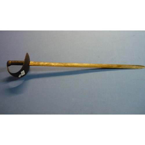 11 - 19th C Naval cutlass with 20 inch 1/4 straight blade with blunted end, stamped with crowned 53 and r... 