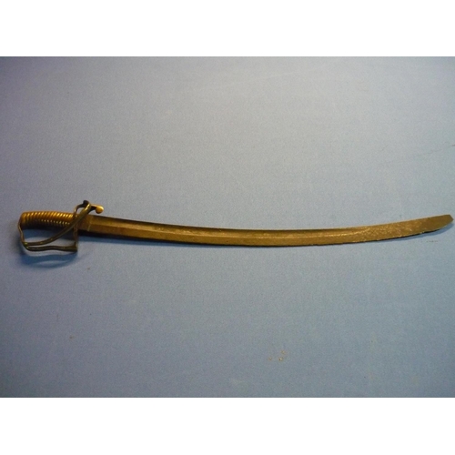 14 - 18th/19th C military hanger type sword with 25 inch curved single fullered blade (missing point) wit... 