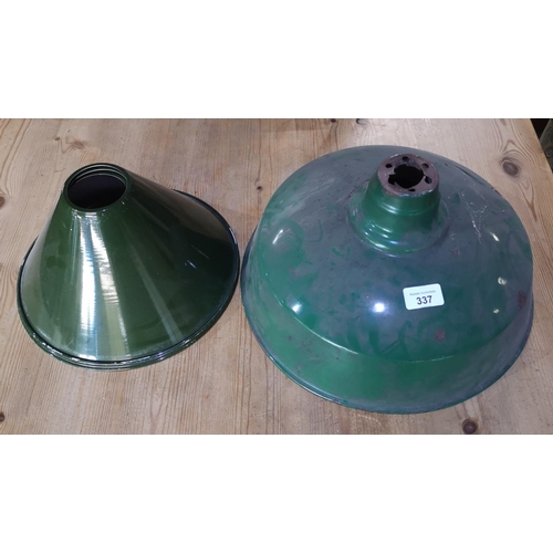 337 - Vintage green enamel centre light shade and three reproduction aluminium centre light shades (4)