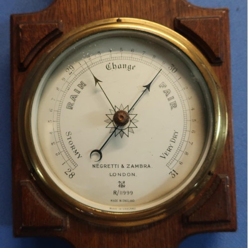 21 - Negretti & Zambra of London oak cased wall barometer