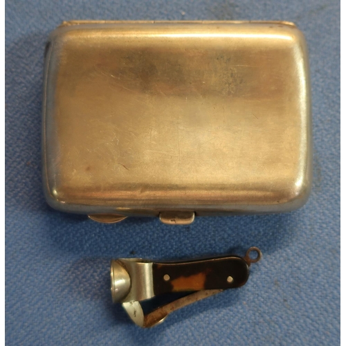 12 - Chester 1919 silver hallmarked cigarette case and a tortoiseshell cigar cutter fob (2)