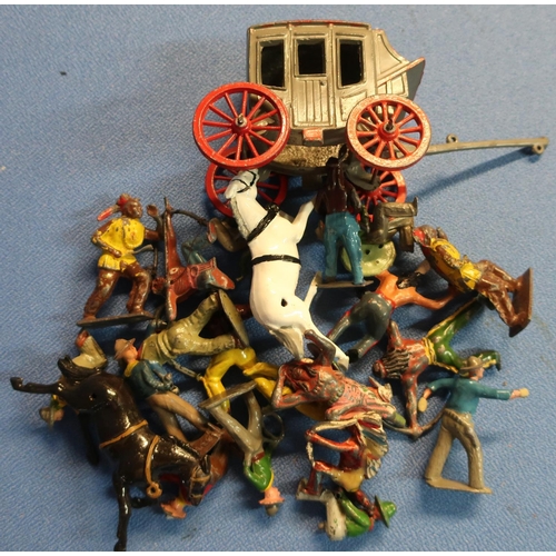 18 - Collection of various Britain's and other lead figures, including stage coach, various Western figur... 