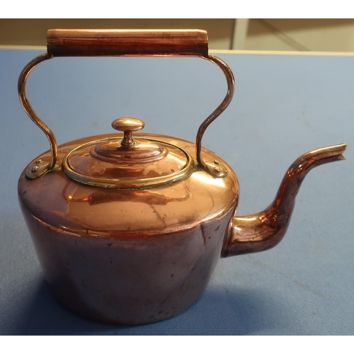 28 - 19th C oval bodied copper and brass kettle (height 26cm)