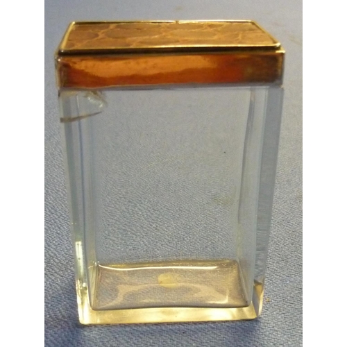 33 - Rectangular silver topped dressing table jar with crocodile skin leather insert top, London 1938 (ch... 