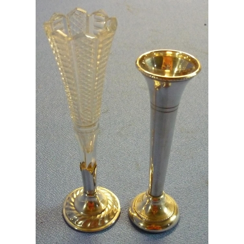 52 - Two bud vases, one Birmingham 1973 silver hallmarked bud vase (height 12cm), the other with cut glas... 
